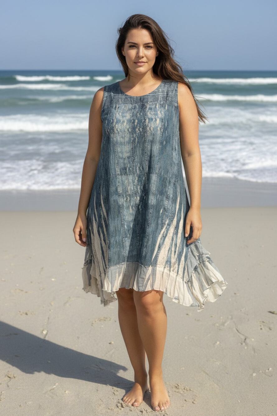 Origami Plus Size Blue Denim Lined All Lace Dress 2XL